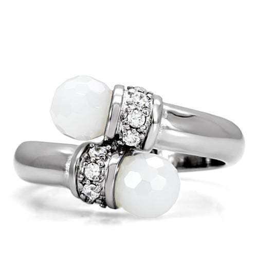 TK101 - High polished (no plating) Stainless Steel Ring with Milky CZ in White - Alamode - Flyclothing LLC
