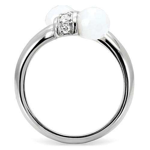 TK101 - High polished (no plating) Stainless Steel Ring with Milky CZ in White - Alamode - Flyclothing LLC