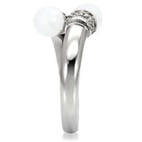 TK101 - High polished (no plating) Stainless Steel Ring with Milky CZ in White - Alamode - Flyclothing LLC