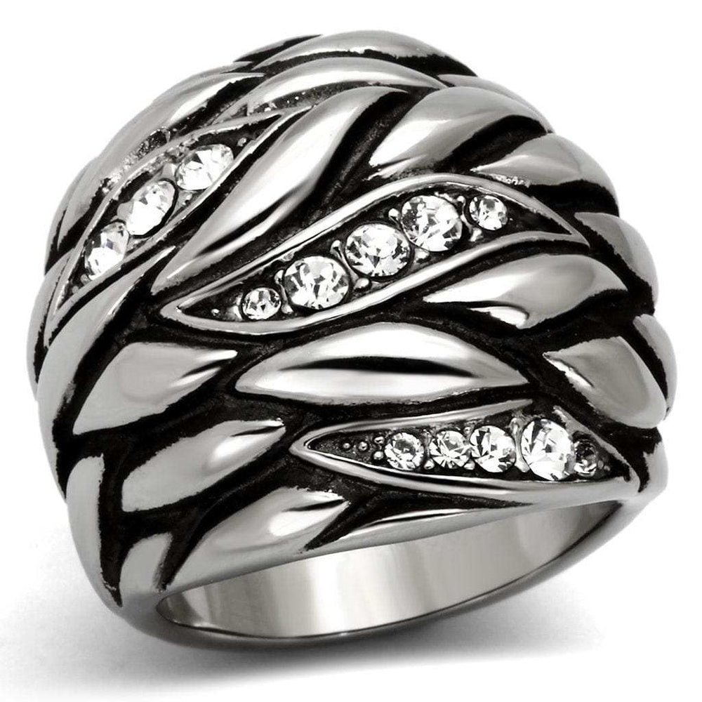 TK1020 - High polished (no plating) Stainless Steel Ring with Top Grade Crystal in Clear - Alamode - Flyclothing LLC