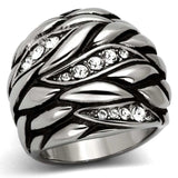 TK1020 - High polished (no plating) Stainless Steel Ring with Top Grade Crystal in Clear - Alamode - Flyclothing LLC