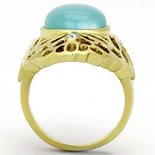 TK1029 - IP Gold(Ion Plating) Stainless Steel Ring with Synthetic Cat Eye in Light Sapphire - Alamode - Flyclothing LLC