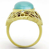 TK1029 - IP Gold(Ion Plating) Stainless Steel Ring with Synthetic Cat Eye in Light Sapphire - Alamode - Flyclothing LLC