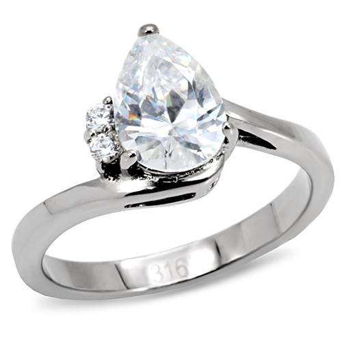 TK102 - High polished (no plating) Stainless Steel Ring with AAA Grade CZ in Clear - Alamode - Flyclothing LLC