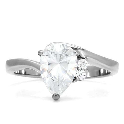 TK102 - High polished (no plating) Stainless Steel Ring with AAA Grade CZ in Clear - Alamode - Flyclothing LLC