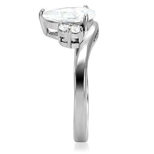 TK102 - High polished (no plating) Stainless Steel Ring with AAA Grade CZ in Clear - Alamode - Flyclothing LLC
