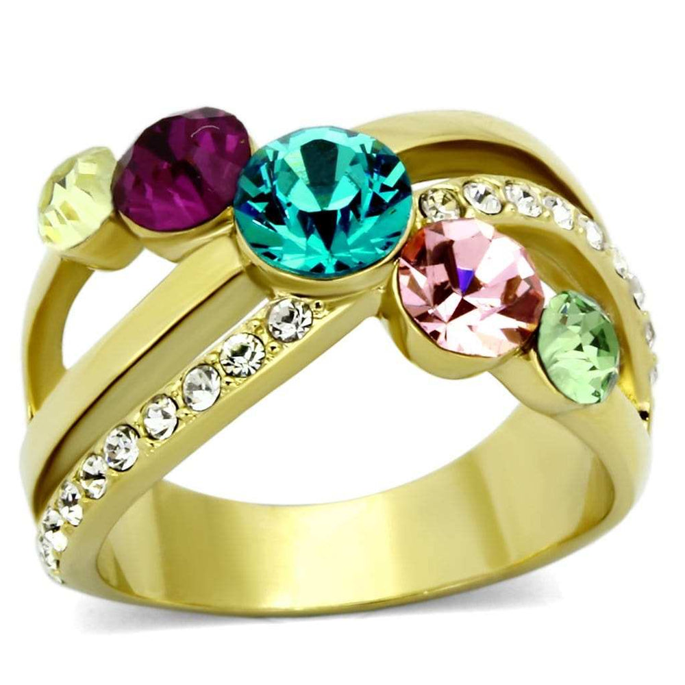 TK1031 - IP Gold(Ion Plating) Stainless Steel Ring with Top Grade Crystal in Multi Color - Alamode - Flyclothing LLC