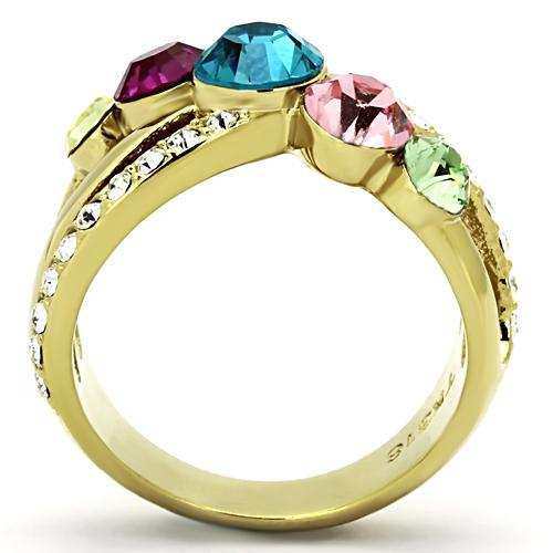 TK1031 - IP Gold(Ion Plating) Stainless Steel Ring with Top Grade Crystal in Multi Color - Alamode - Flyclothing LLC