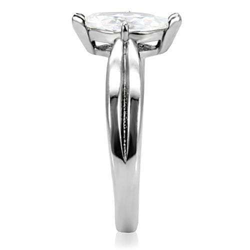 TK103 - High polished (no plating) Stainless Steel Ring with AAA Grade CZ in Clear - Alamode - Flyclothing LLC