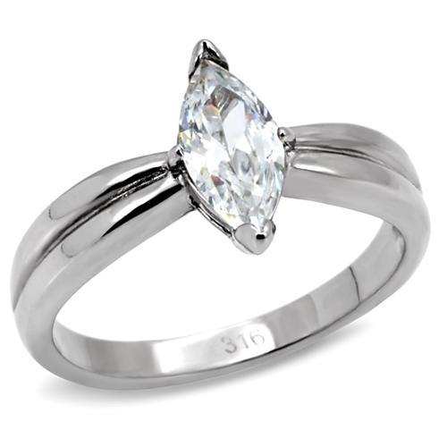 TK103 - High polished (no plating) Stainless Steel Ring with AAA Grade CZ in Clear - Alamode - Flyclothing LLC