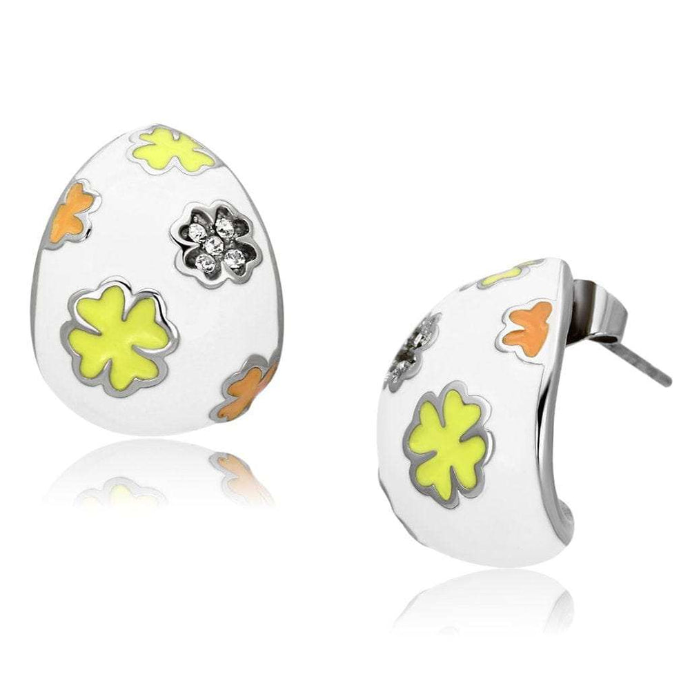 TK1043 - High polished (no plating) Stainless Steel Earrings with Top Grade Crystal in Clear - Alamode - Flyclothing LLC