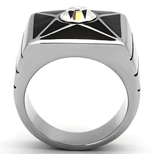 TK1049 - High polished (no plating) Stainless Steel Ring with Top Grade Crystal in Clear - Alamode - Flyclothing LLC