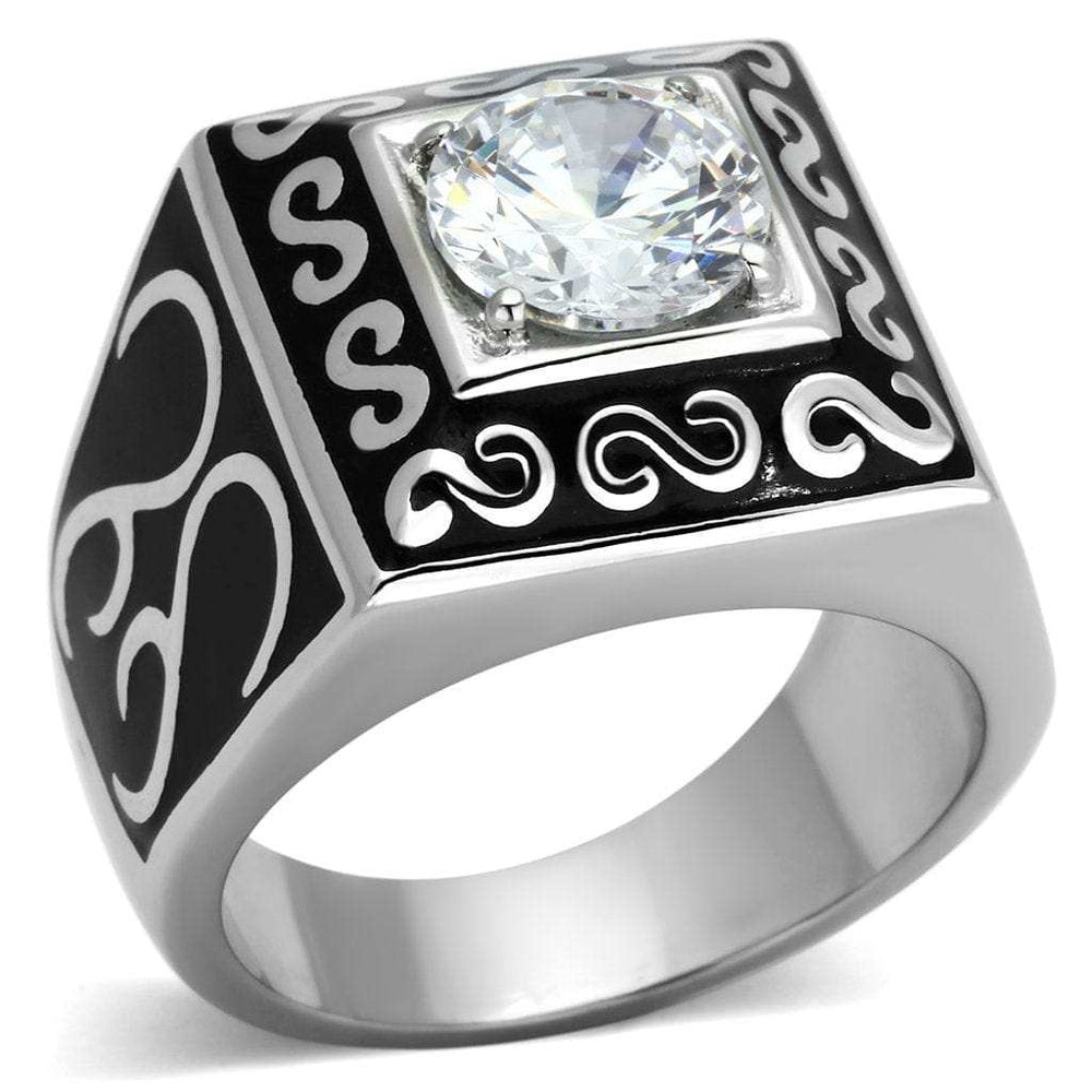 TK1050 - High polished (no plating) Stainless Steel Ring with AAA Grade CZ in Clear - Alamode - Flyclothing LLC