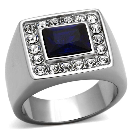 TK1051 - High polished (no plating) Stainless Steel Ring with Synthetic Synthetic Glass in Montana - Alamode - Flyclothing LLC