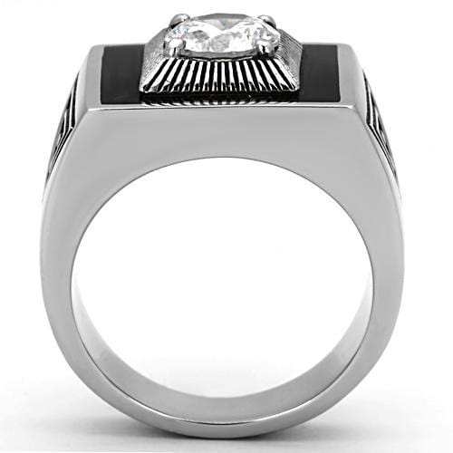 TK1053 - High polished (no plating) Stainless Steel Ring with AAA Grade CZ in Clear - Alamode - Flyclothing LLC