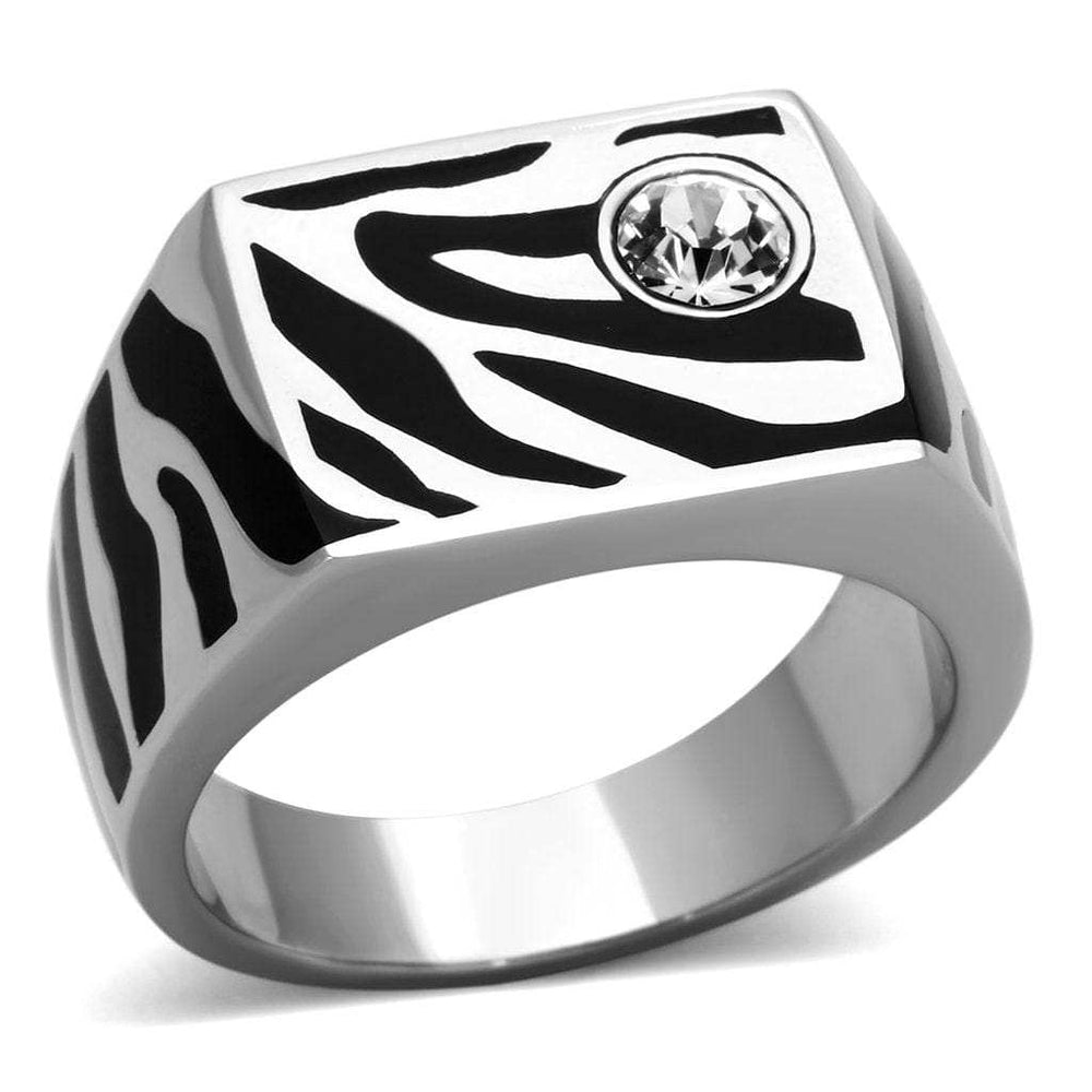 TK1054 - High polished (no plating) Stainless Steel Ring with Top Grade Crystal in Clear - Alamode - Flyclothing LLC