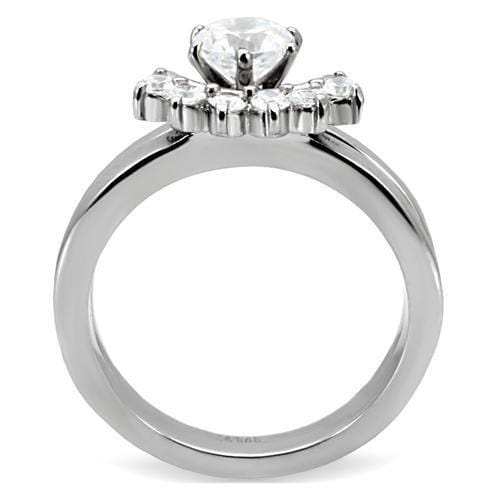 TK105 - High polished (no plating) Stainless Steel Ring with AAA Grade CZ in Clear - Alamode - Flyclothing LLC