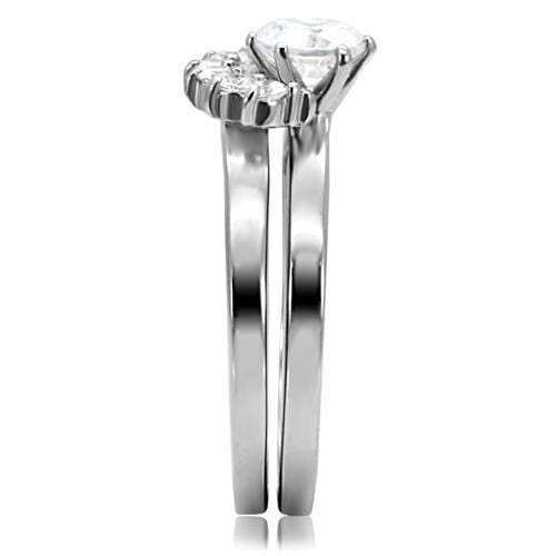 TK105 - High polished (no plating) Stainless Steel Ring with AAA Grade CZ in Clear - Alamode - Flyclothing LLC