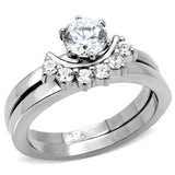 TK105 - High polished (no plating) Stainless Steel Ring with AAA Grade CZ in Clear - Alamode - Flyclothing LLC