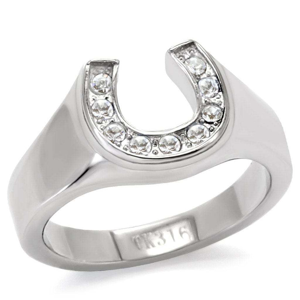 TK10616 - High polished (no plating) Stainless Steel Ring with Top Grade Crystal in Clear - Alamode - Flyclothing LLC