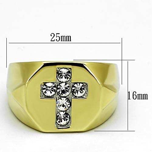 TK1062 - Two-Tone IP Gold (Ion Plating) Stainless Steel Ring with Top Grade Crystal in Clear - Alamode - Flyclothing LLC