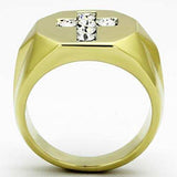 TK1062 - Two-Tone IP Gold (Ion Plating) Stainless Steel Ring with Top Grade Crystal in Clear - Alamode - Flyclothing LLC