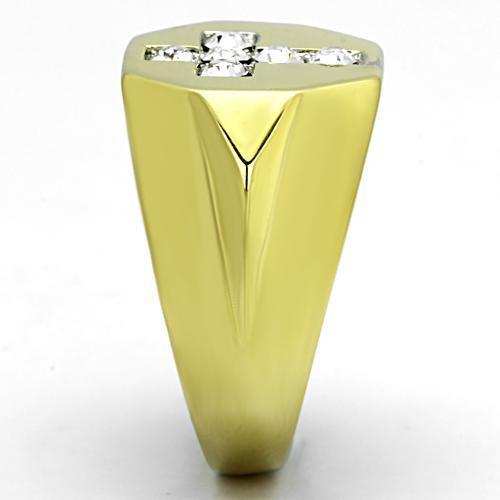 TK1062 - Two-Tone IP Gold (Ion Plating) Stainless Steel Ring with Top Grade Crystal in Clear - Alamode - Flyclothing LLC