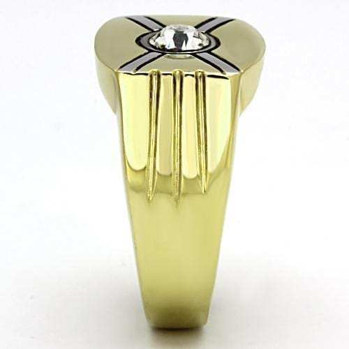 TK1064 - Two-Tone IP Gold (Ion Plating) Stainless Steel Ring with Top Grade Crystal in Clear - Alamode - Flyclothing LLC