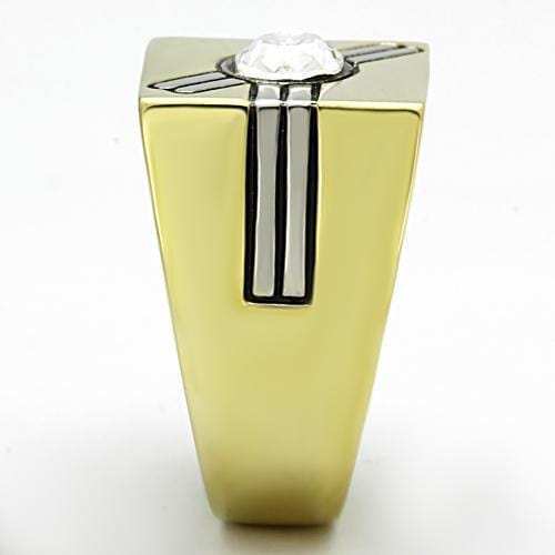 TK1065 - Two-Tone IP Gold (Ion Plating) Stainless Steel Ring with Top Grade Crystal in Clear - Alamode - Flyclothing LLC