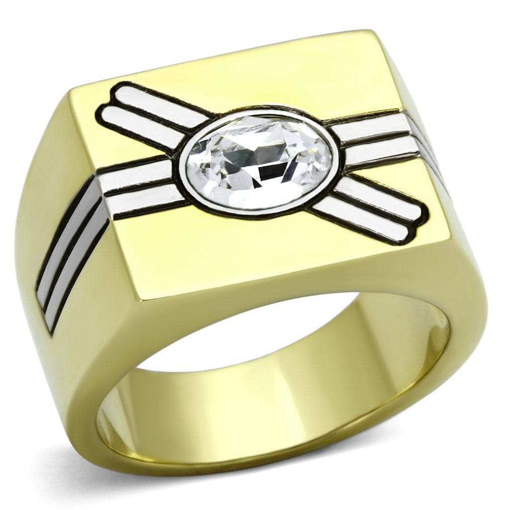 TK1065 - Two-Tone IP Gold (Ion Plating) Stainless Steel Ring with Top Grade Crystal in Clear - Alamode - Flyclothing LLC
