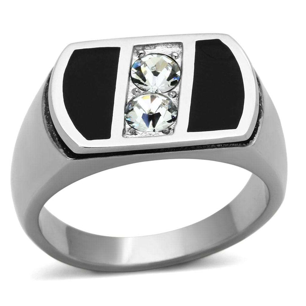 TK1068 - High polished (no plating) Stainless Steel Ring with Top Grade Crystal in Clear - Alamode - Flyclothing LLC