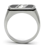 TK1068 - High polished (no plating) Stainless Steel Ring with Top Grade Crystal in Clear - Alamode - Flyclothing LLC