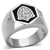 TK1069 - High polished (no plating) Stainless Steel Ring with Top Grade Crystal in Clear - Alamode - Flyclothing LLC