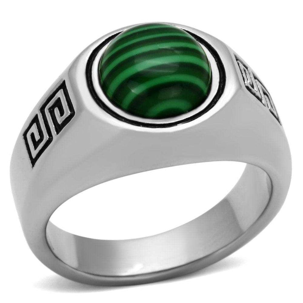 TK1070 - High polished (no plating) Stainless Steel Ring with Synthetic MALACHITE in Emerald - Alamode - Flyclothing LLC