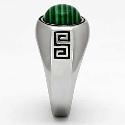 TK1070 - High polished (no plating) Stainless Steel Ring with Synthetic MALACHITE in Emerald - Alamode - Flyclothing LLC