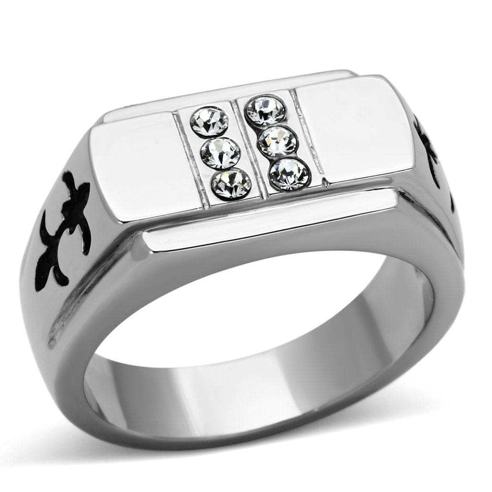 TK1071 - High polished (no plating) Stainless Steel Ring with Top Grade Crystal in Clear - Alamode - Flyclothing LLC