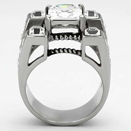 TK1072 - High polished (no plating) Stainless Steel Ring with AAA Grade CZ in Clear - Alamode - Flyclothing LLC