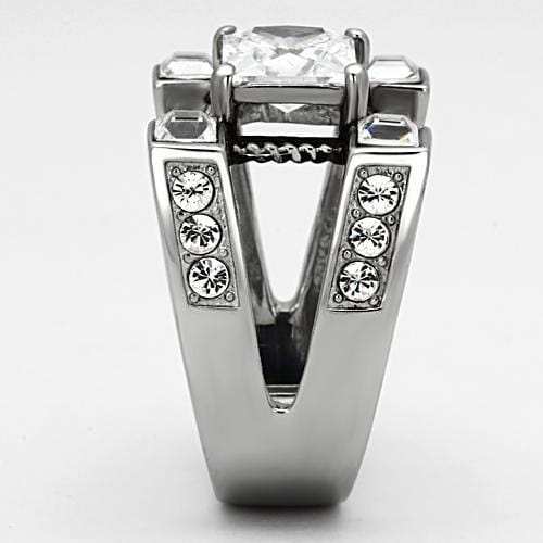 TK1072 - High polished (no plating) Stainless Steel Ring with AAA Grade CZ in Clear - Alamode - Flyclothing LLC