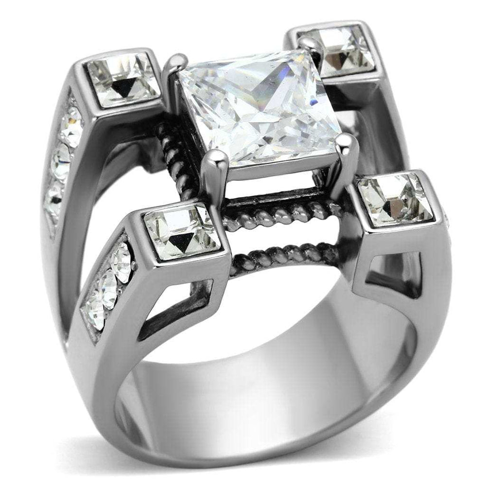 TK1072 - High polished (no plating) Stainless Steel Ring with AAA Grade CZ in Clear - Alamode - Flyclothing LLC