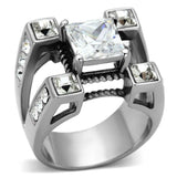 TK1072 - High polished (no plating) Stainless Steel Ring with AAA Grade CZ in Clear - Alamode - Flyclothing LLC