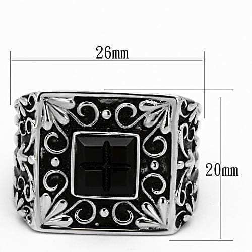 TK1074 - High polished (no plating) Stainless Steel Ring with Synthetic Synthetic Glass in Jet - Alamode - Flyclothing LLC
