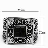 TK1074 - High polished (no plating) Stainless Steel Ring with Synthetic Synthetic Glass in Jet - Alamode - Flyclothing LLC