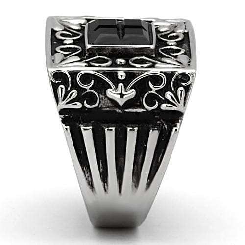 TK1074 - High polished (no plating) Stainless Steel Ring with Synthetic Synthetic Glass in Jet - Alamode - Flyclothing LLC