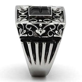 TK1074 - High polished (no plating) Stainless Steel Ring with Synthetic Synthetic Glass in Jet - Alamode - Flyclothing LLC
