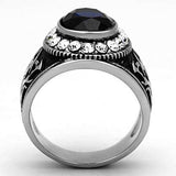 TK1075 - High polished (no plating) Stainless Steel Ring with Synthetic Synthetic Glass in Montana - Alamode - Flyclothing LLC