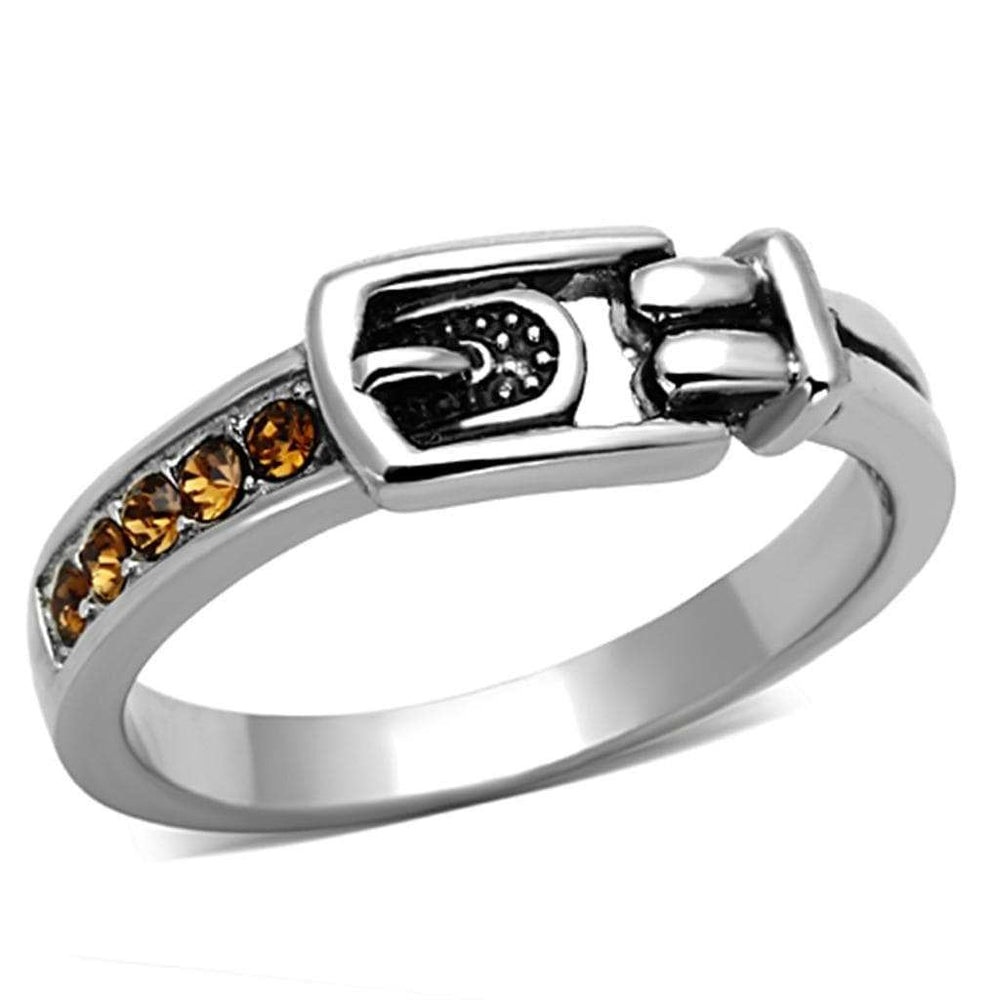 TK1079 - High polished (no plating) Stainless Steel Ring with Top Grade Crystal in Smoked Quartz - Alamode - Flyclothing LLC