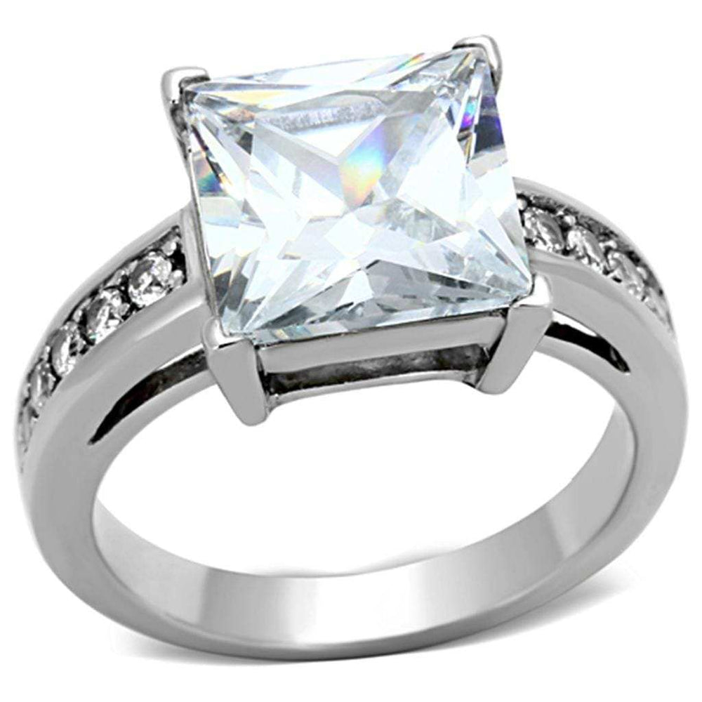 TK1081 - High polished (no plating) Stainless Steel Ring with AAA Grade CZ in Clear - Alamode - Flyclothing LLC