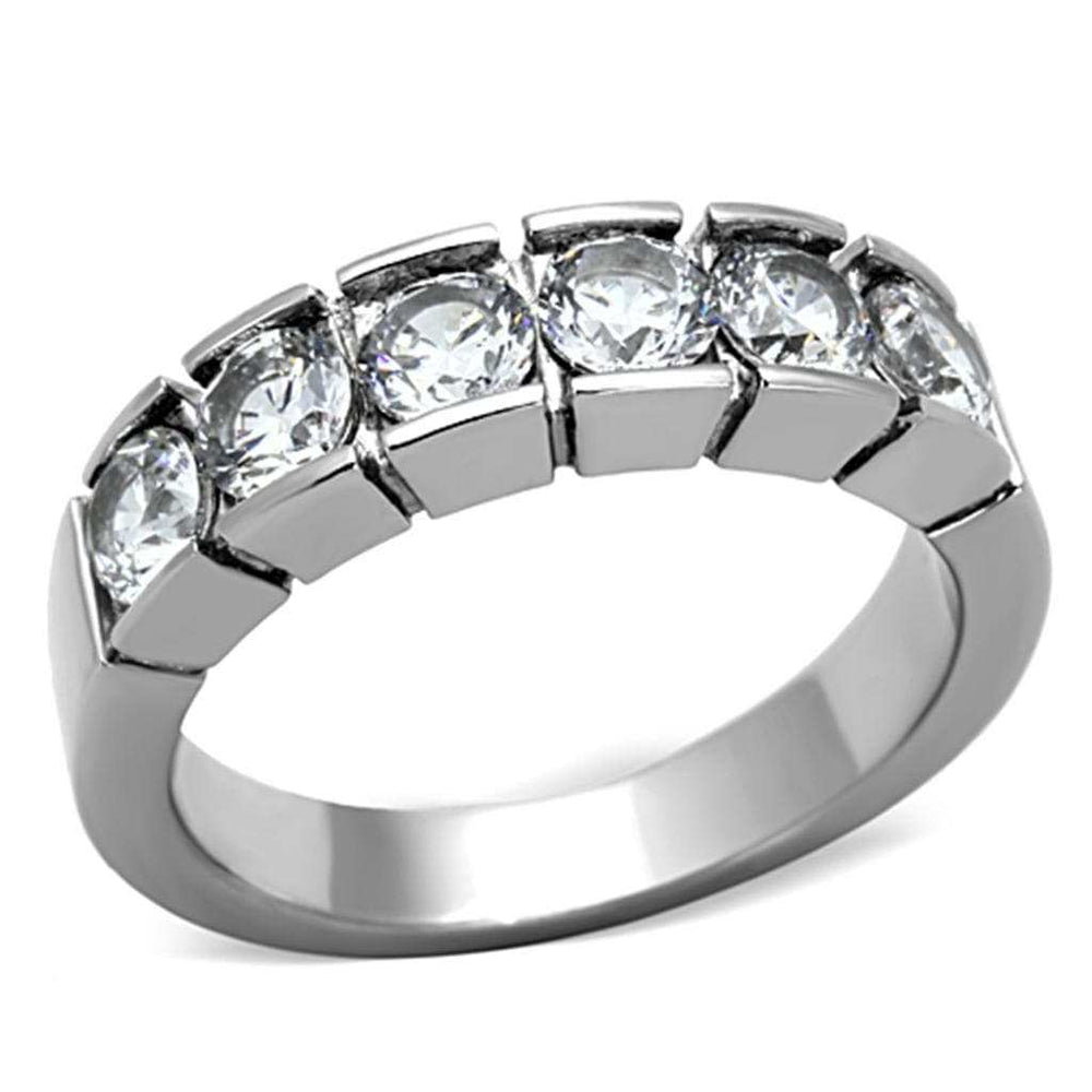 TK1082 - High polished (no plating) Stainless Steel Ring with AAA Grade CZ in Clear - Alamode - Flyclothing LLC
