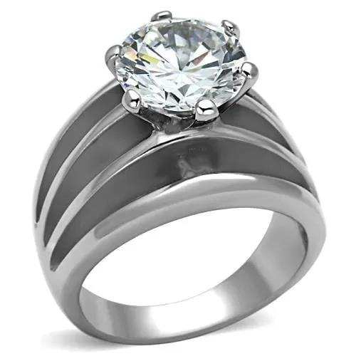TK1084 - High polished (no plating) Stainless Steel Ring with AAA Grade CZ in Clear - Alamode - Flyclothing LLC