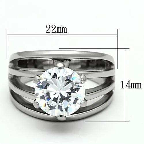 TK1084 - High polished (no plating) Stainless Steel Ring with AAA Grade CZ in Clear - Alamode - Flyclothing LLC